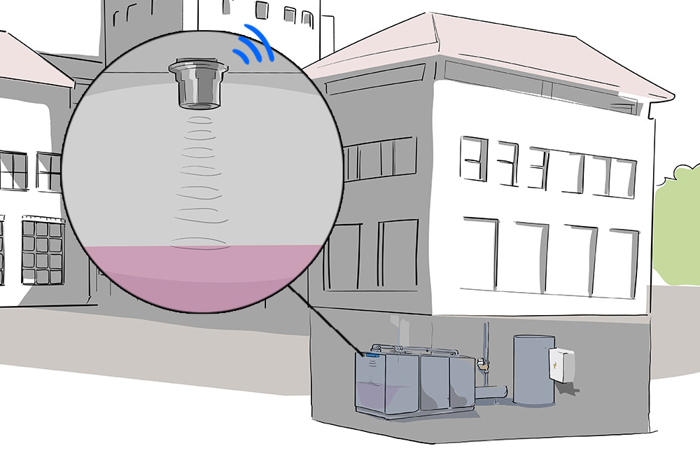 Illustration of a house with a level monitoring sensor