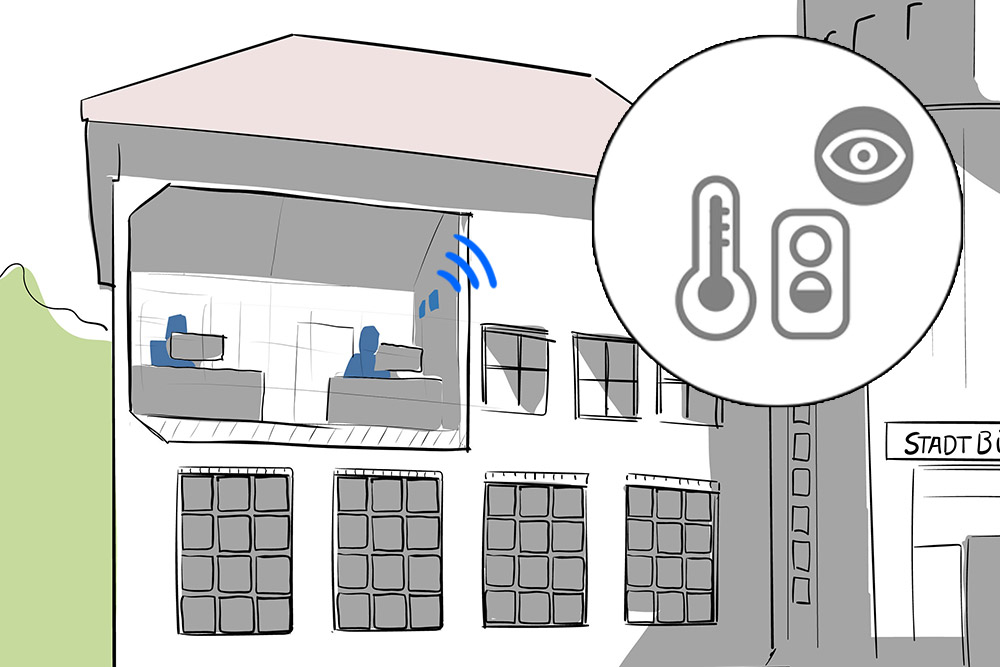 Illustration of house with smart devices to check temperature and humidity indoor via LoRaWAN