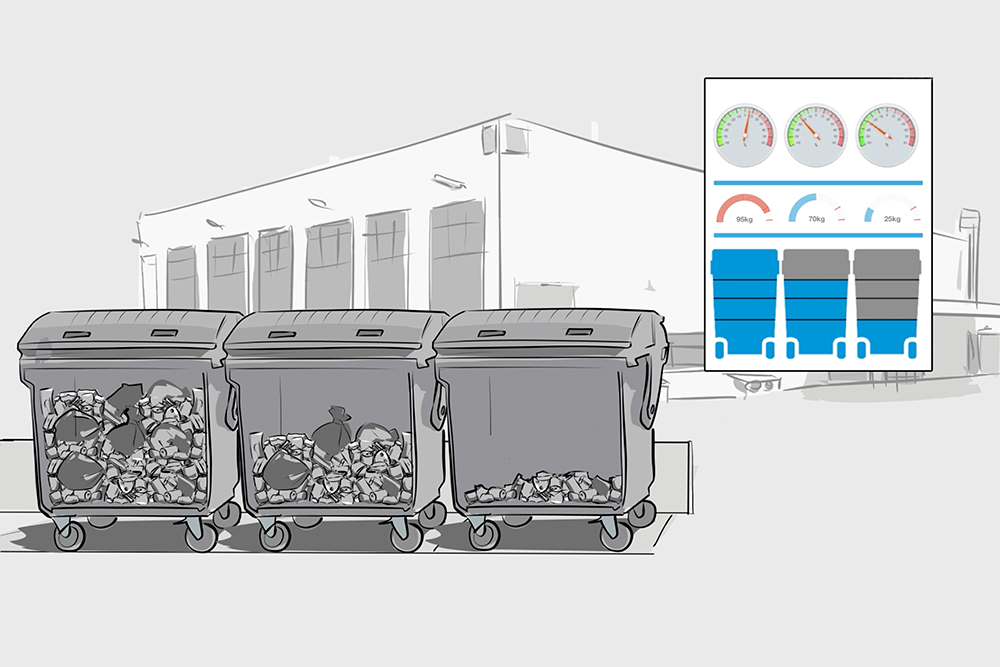Illustration of waste bins with integrated intelligent scales