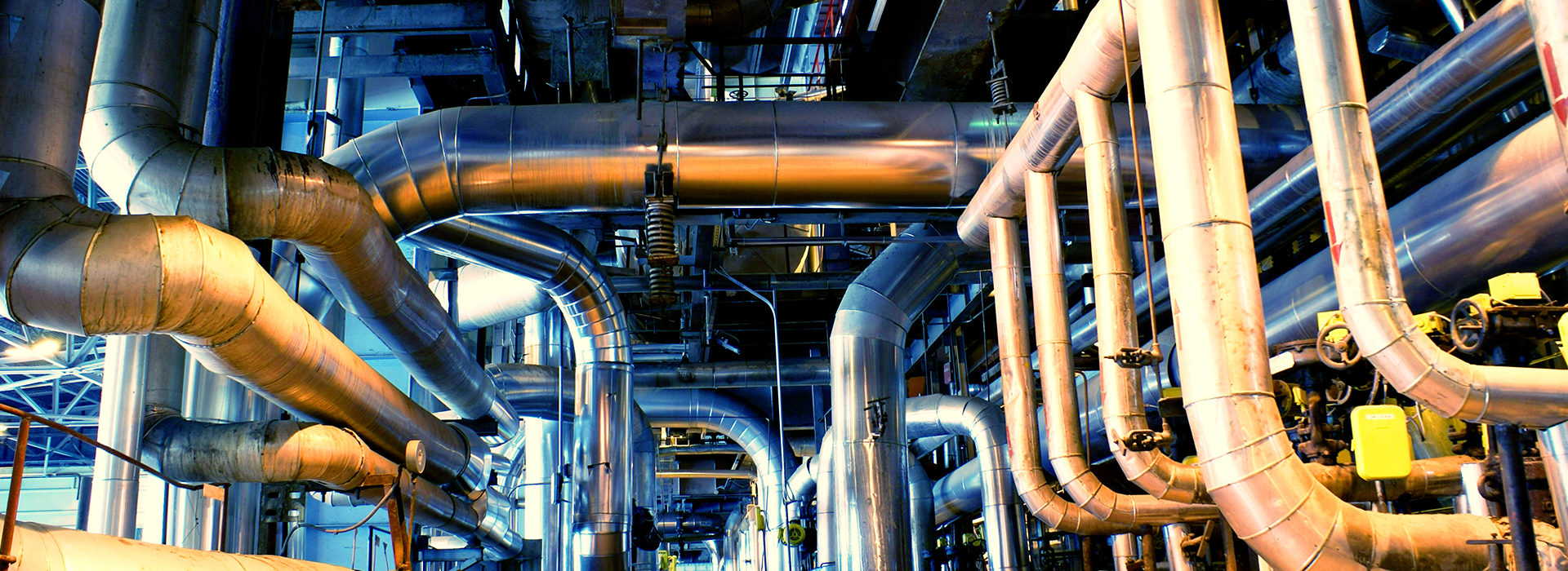 An industrial plant with branched pipes