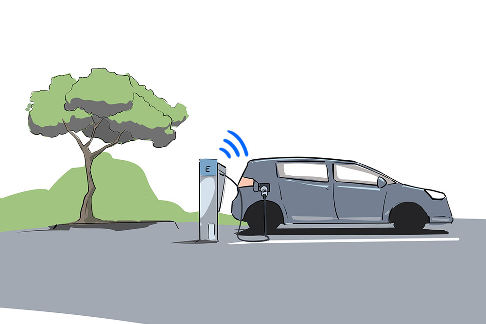 illustation of a e-charging station with a car