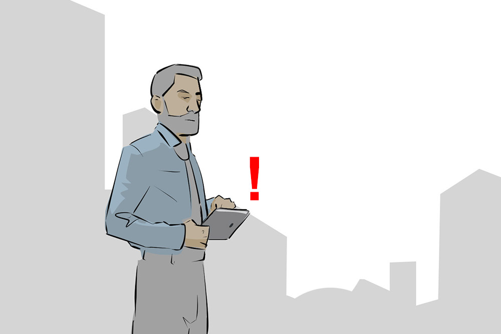 remote control of fill levels with LoRaWAN: illustration of a man with a tablet reading out data