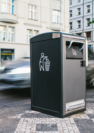 Rubbish bin on a road
