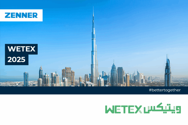 Dubai Skyline with ZENNER logo and Wetex logo and Wetex 2025 headline