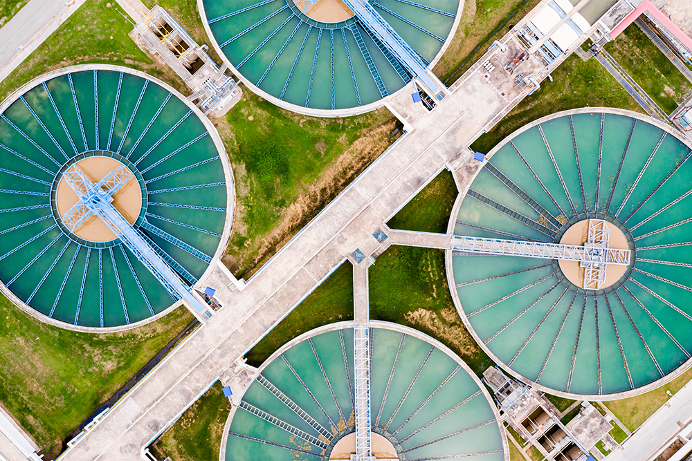 A bird’s-eye view of a water treatment plant